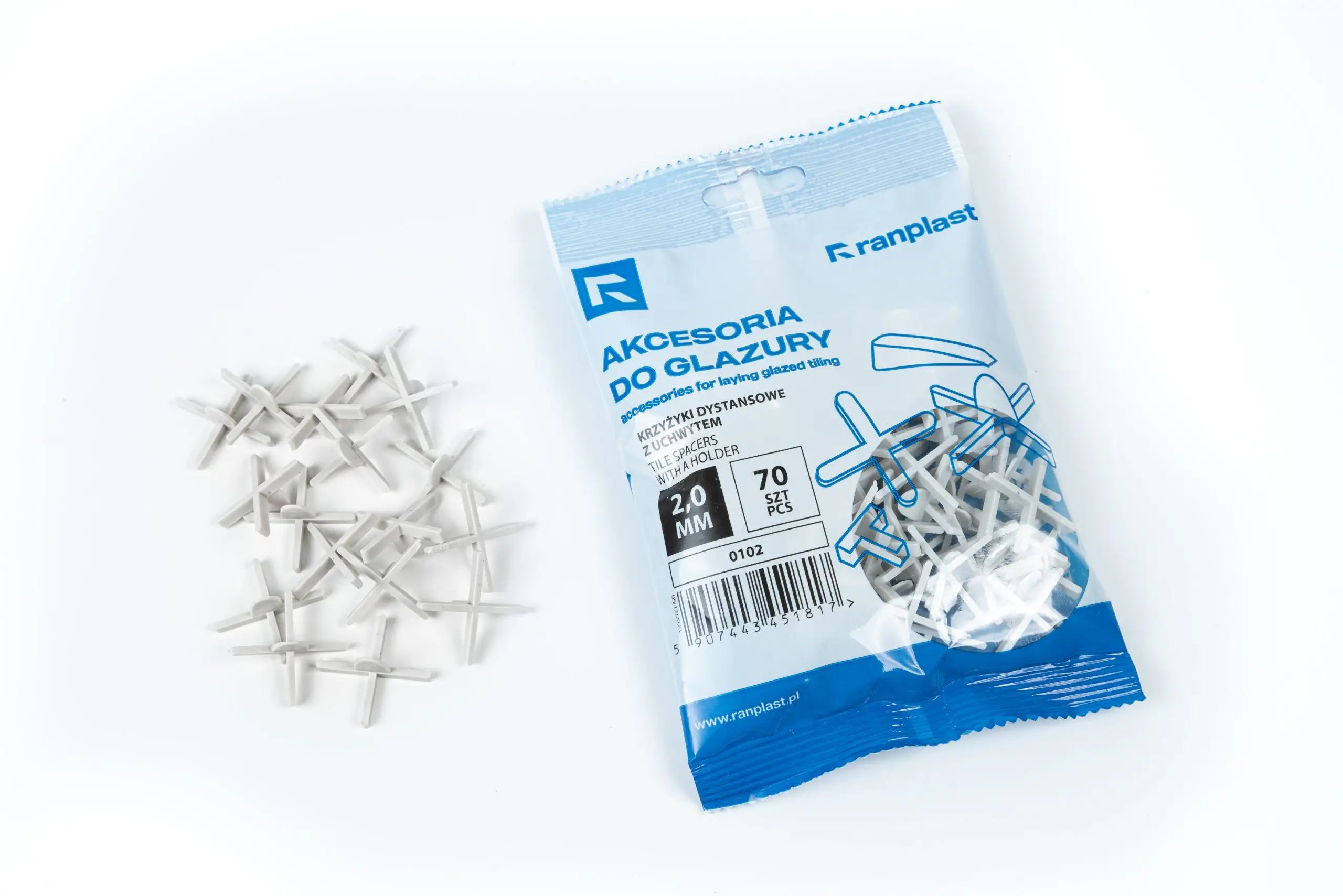 Krzyżyki dystansowe z uchwytem 2mm